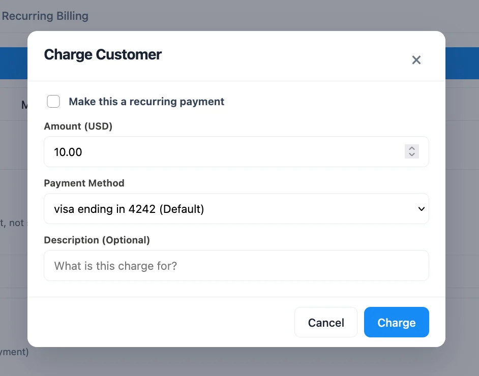 Charge Customer dialog