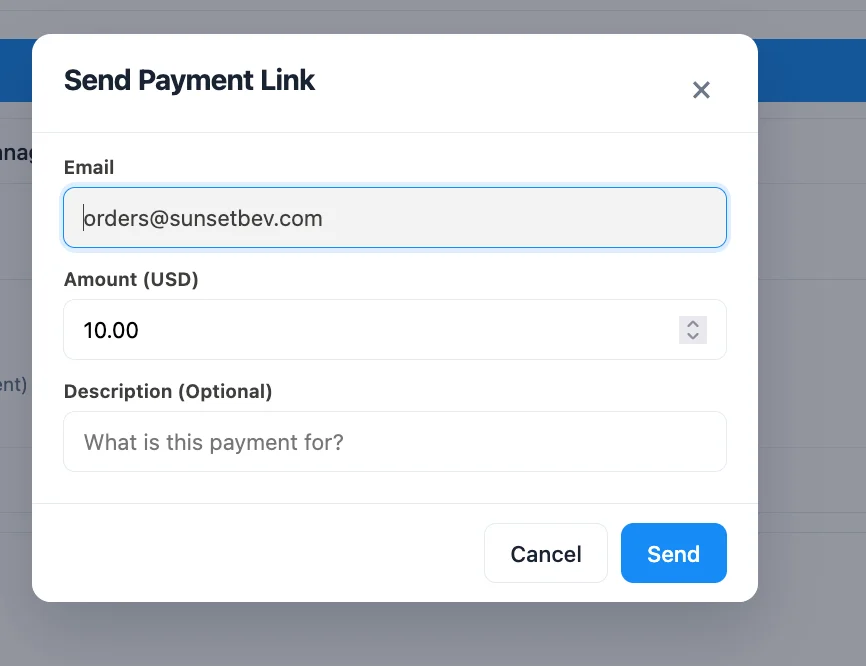 Send Payment Link dialog