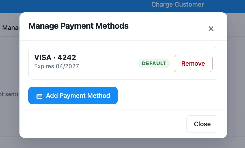 Manage Payment Methods dialog